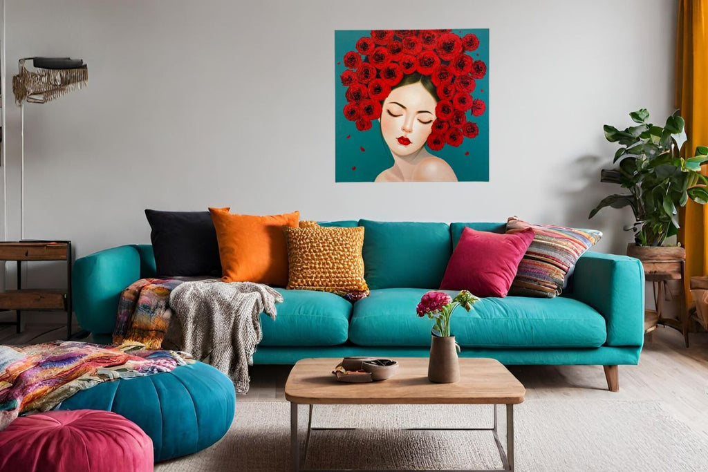 Gemälde im Wohnzimmer, farbenfroh, Portrait