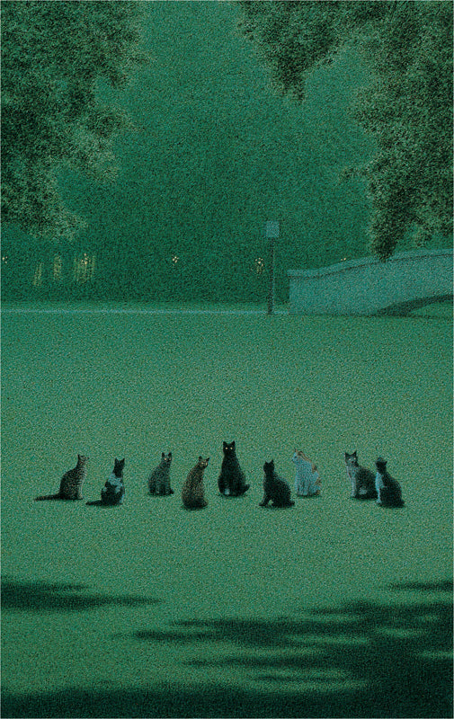 Motiv von Quint Buchholz: 9 Katzen treffen sich nachts auf einem Platz an einer Brücke