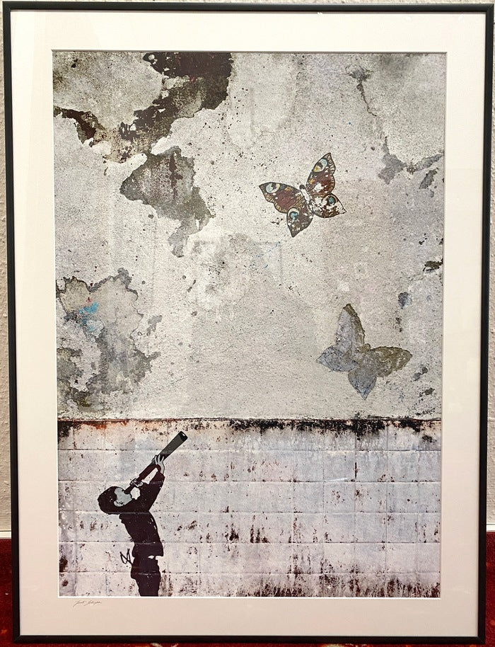 Kunst von Juli Schupa, Kunstdruck Pranksy, limiterte Edition, künstlerisches Zitat zu Banksy, Street Art Stil