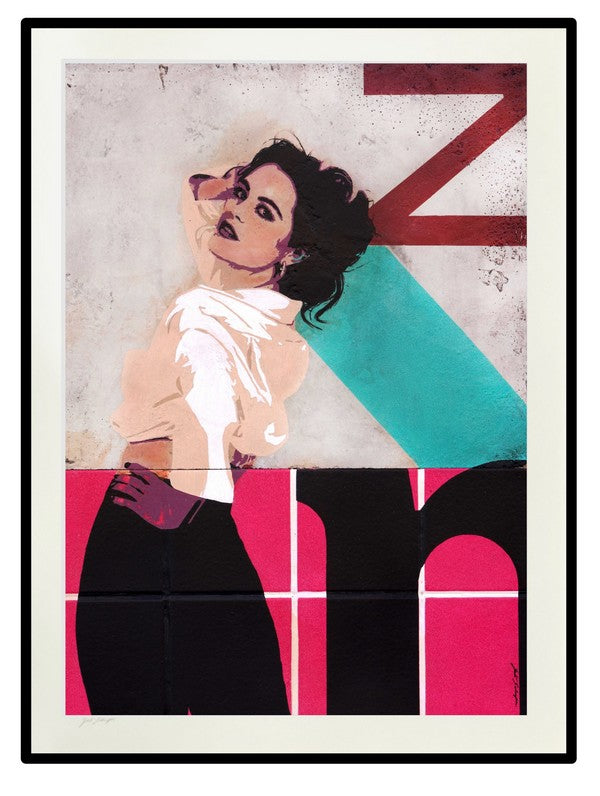 Kunst von Juli Schupa, junge Frau mit Pink, Türkis und Schwarz,  Kunstdruck in limitierter Edition