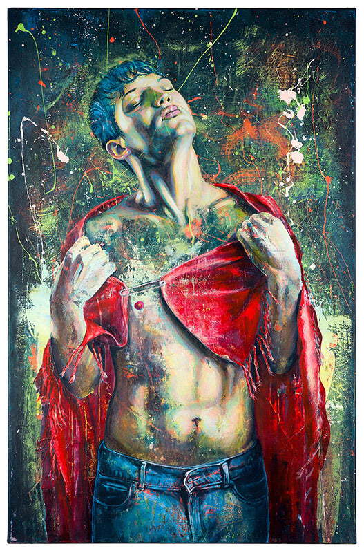 Gemälde, Portrait eines jungen Mannes, sexy, nackter Oberkörper, CSD, Gay, Künstlerin Carolin Okon
