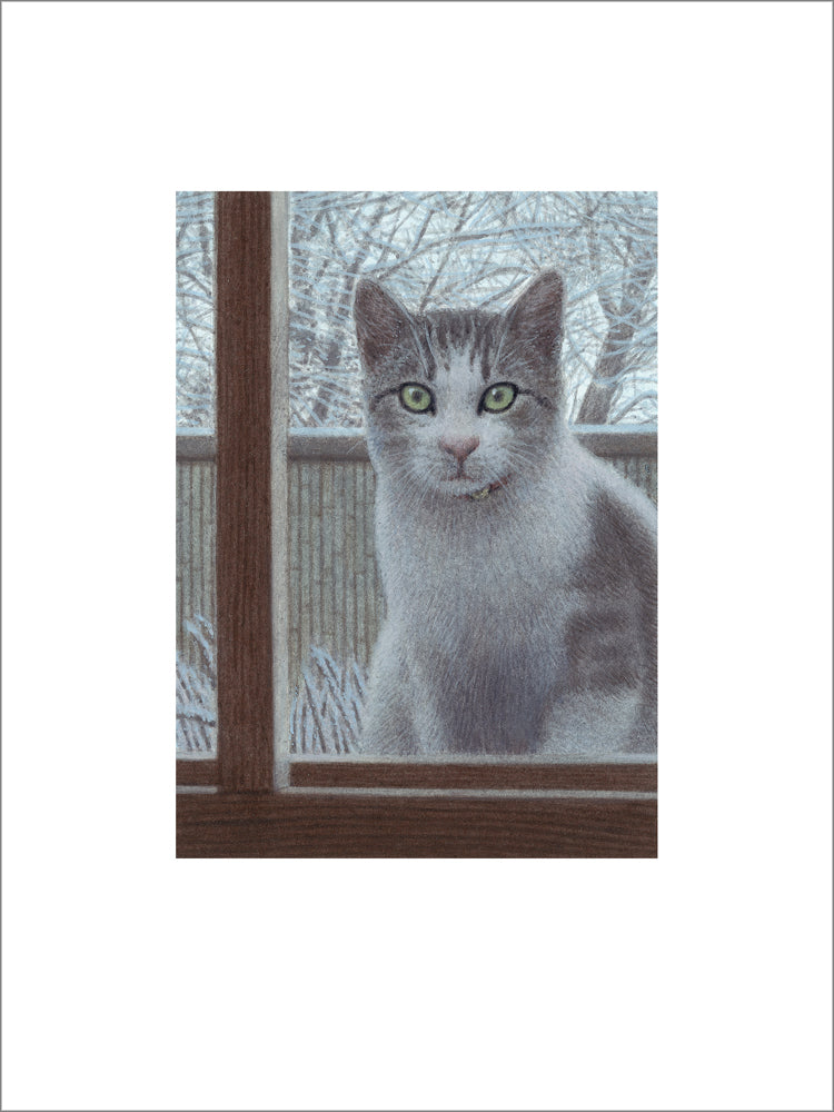 Kunstdruck von Quint Buchholz, Chibi am Fenster, Katze die durch Fenster schaut