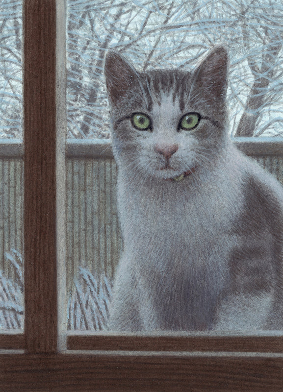 Kunstdruck von Quint Buchholz, Chibi am Fenster, Katze die durch Fenster schaut