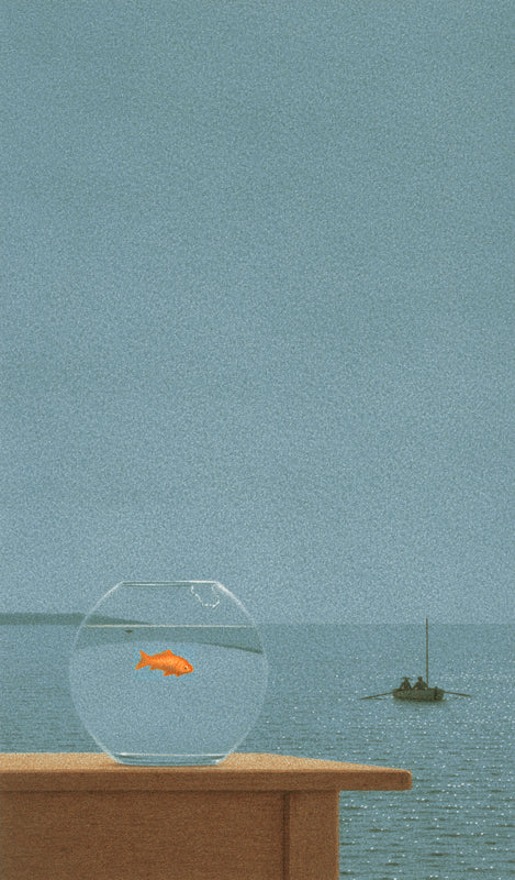 Kunst von Quint Buchholz, Das Kartengeheimnis, Kunstdruck, Goldfisch im Glas, Meer