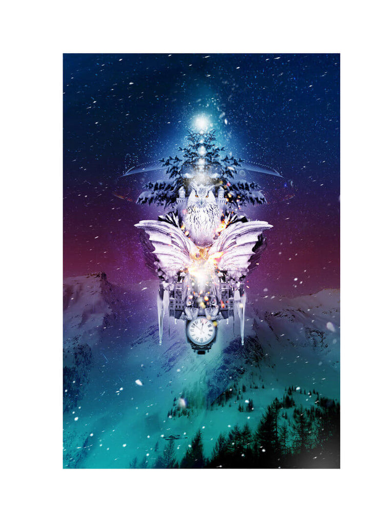 The Owl - Hope: Kunstdruck von Jea Pics, eine weise Eule inmitten der Nacht